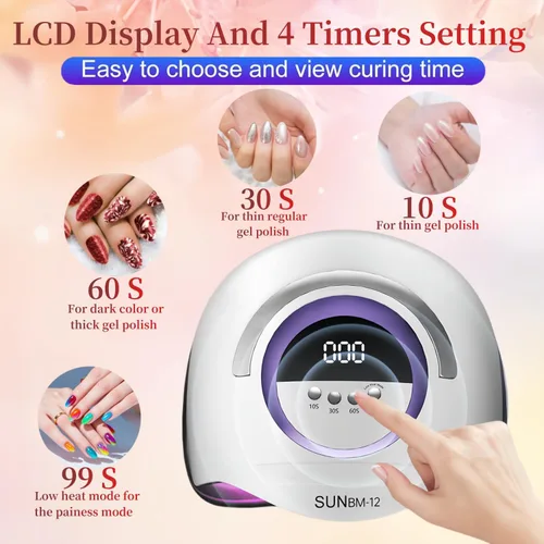 Vista 3 de Lámpara de uñas UV LED con 72 perlas, lámparas de curado de uñas de 300 W para esmalte de gel con sensor automático/4 ajustes de temporizador