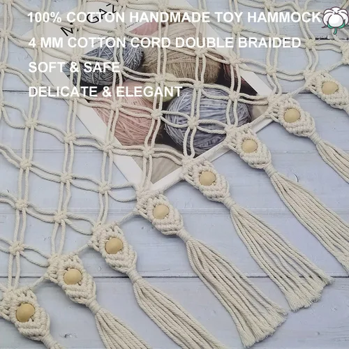 Vista 6 de Red Grande para Animales de Peluche o Hamaca, Hamaca de Juguete de Macramé Boho con Luces LED, Red que Decora la Habitación y Ahorra Espacio