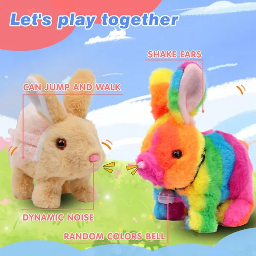 Vista 4 de Hopearl - Conejo saltarín con campana, interactivo, mascota electrónica de peluche con sonidos y movimientos, orejas que se mueven y nariz que se
