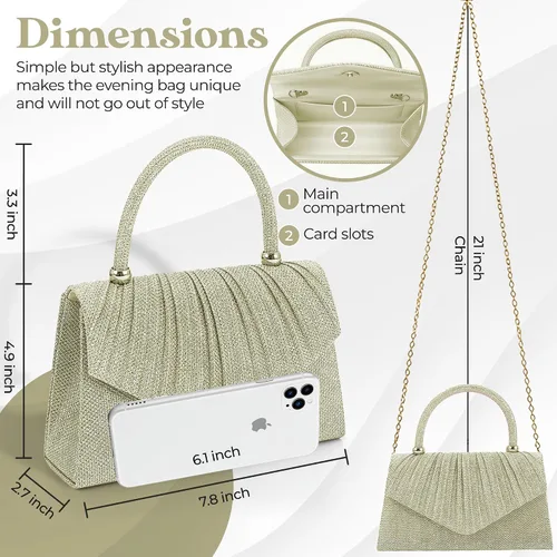 Vista 6 de Bolso de noche brillante para mujer, bolso de mano pequeño y brillante para mujer, para boda, fiesta, bolso de hombro para mujer