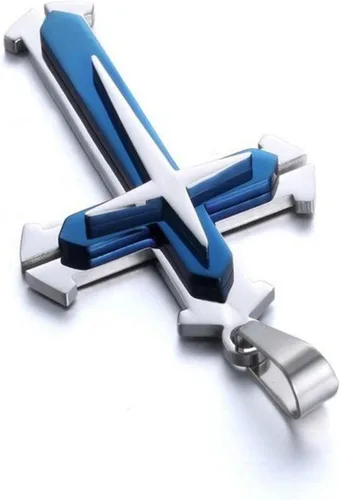 Vista 5 de Zittop Paquete de 2 cadenas de collar con colgante de cruz negra y azul (azul, negro)