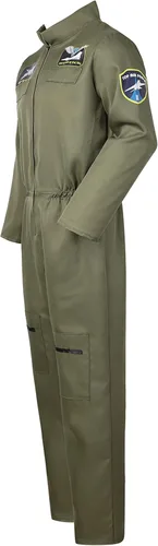 Vista 2 de Disfraz de hombre para adultos, traje de vuelo para hombre, traje de piloto, disfraz espacial, overol verde, forro polar verde con licencia