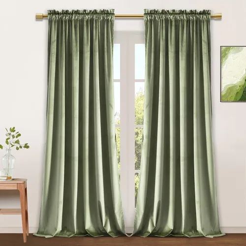 Vista 112 de JIUZHEN Cortinas de terciopelo beige de 63 pulgadas de ancho x 63 pulgadas de largo, cortinas de terciopelo retro suaves con bolsillo para barra
