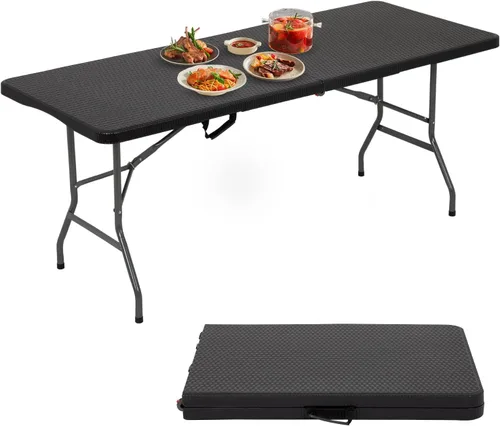 Vista 16 de PayLessHere Mesa plegable de plástico para fiestas, bodas, camping, oficina con asa de transporte (blanco, 6 pies)