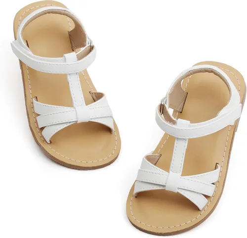Vista 61 de Sandalias de verano para niñas con puntera abierta, sandalias planas de princesa con suela cómoda D742 Oro