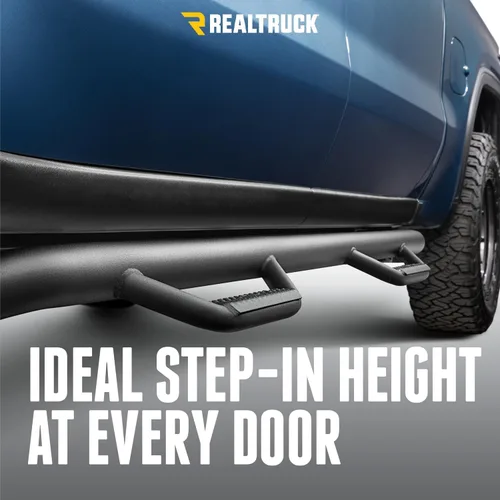 Vista 5 de RealTruck - Escalones Nerf para Silverado/Sierra Rueda a rueda con acceso a la cama, acero resistente, negro texturizado C9984RC-4-TX Negro