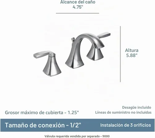 Vista 3 de Moen Voss T6905BG - Kit de ajuste de grifo de lavabo de baño contemporáneo Oro cepillado
