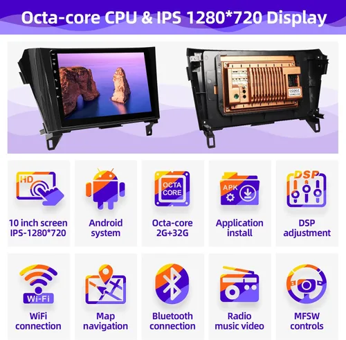 Vista 3 de Radio de coche Android compatible con Android Auto Carplay inalámbrico para Nissan Rogue X-Trail Qashqai 2014-2018 8core 1280X720 pantalla táctil