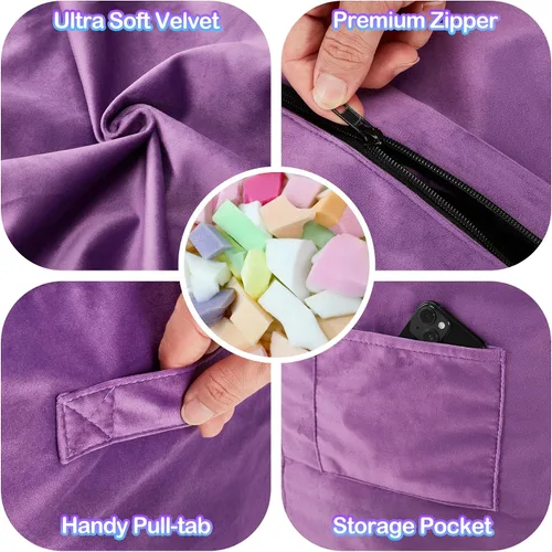 Vista 7 de Homguava - Sillón puff de 3 pies Sillón estilo puff grande de 3 pulgadas con relleno de espuma viscoelástica, sofá suave con funda de terciopelo