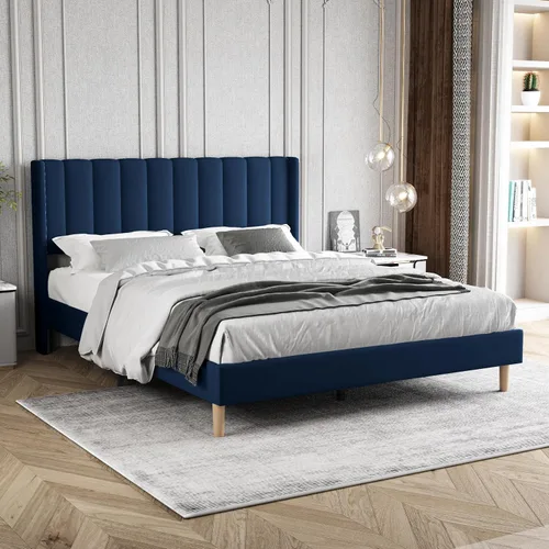 Vista 18 de Base de cama tapizada de tamaño individual con cabecero, listones de madera fuertes, no necesita somier, fácil montaje, terciopelo beige