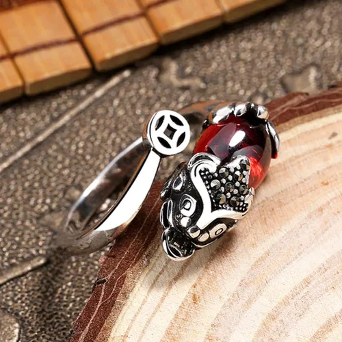 Vista 6 de Roexboz Anillo de plata Pixiu Budista Feng Shui Anillos para hombres y mujeres, apertura ajustable, anillo de riqueza de la suerte, regalo