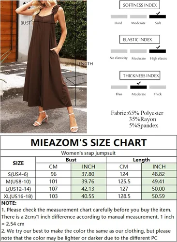 Vista 6 de MIEAZOM Enterizo sin mangas de pierna ancha para mujer, estilo casual, con volantes, tirantes delgados, elásticos, holgados, pantalones largos