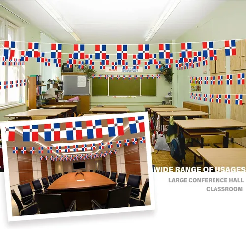 Vista 2 de Bandera de cuerda de la República Dominicana, pequeña mini bandera de la República Dominicana, bandera de escarapela, decoración nacional del país