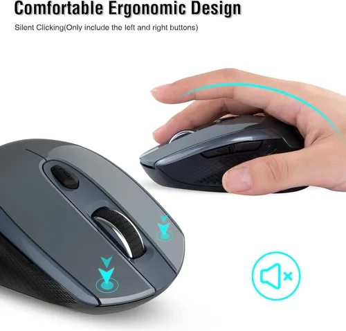 Vista 3 de Ratón inalámbrico, mouse inalámbrico silencioso de 2.4 G para laptop, mouse con 6 botones y 3 DPI ajustables para computadora, escritorio, MacBook