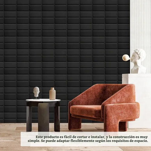 Vista 7 de Paquete de 12 paneles de pared 3D para decoración de pared interior, paneles de pared decorativos para oficina, sala de estar, dormitorio, Negro-12