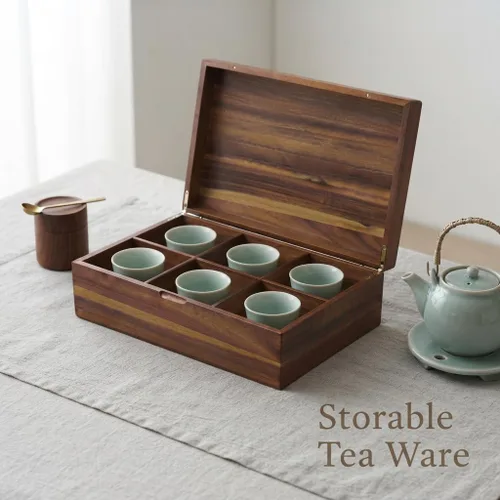 Vista 7 de Caja organizadora de bolsas de té de madera de acacia, bolsa de té Natural Marrón