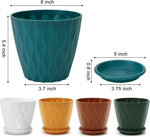 Vista 3 de YNNICO Macetas de riego automático para interiores con agujeros de drenaje y platillos, 8, 7, 6.5, 6, 5.5, 5 pulgadas