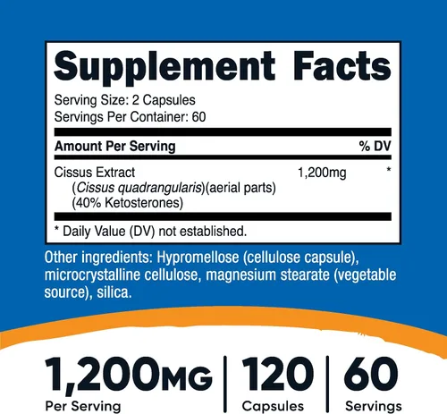 Vista 2 de Nutricost Cissus Quadrangularis (1200 mg) 120 cápsulas, 60 porciones Sin gluten, sin OMG, apto para vegetarianos