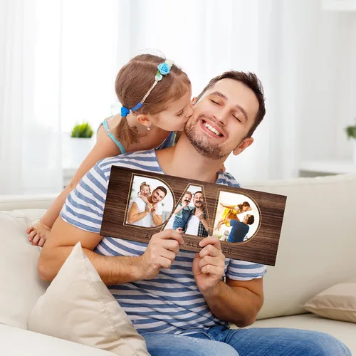 Vista 2 de Regalos para papá de hija, hijo – Dad Photo Sign personalizado con imágenes de niños – 11 x 5 pulgadas y 18 x 7 pulgadas – 10 colores de fondo