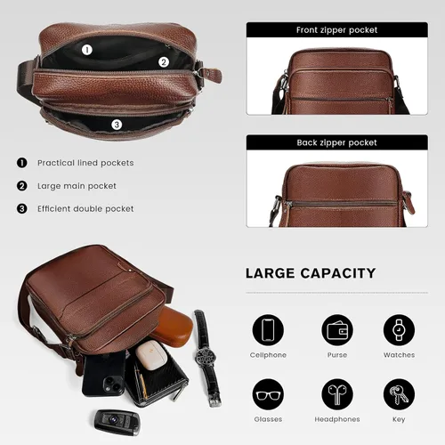 Vista 4 de molshine Sling - Mochila bandolera de cuero genuino para hombres y mujeres, mochila vintage para ciclismo
