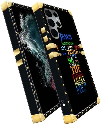 Vista 4 de Funda compatible con Samsung Galaxy S22 Ultra, funda protectora de TPU suave a prueba de golpes, con diseño de cruz de Jesús de la Biblia de Cristo