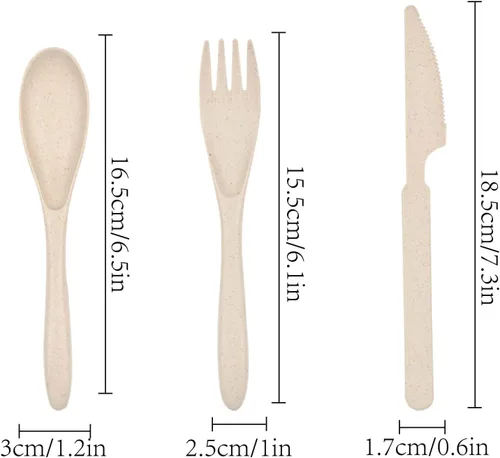 Vista 3 de Zoyiancy - Juego de cubiertos de paja de trigo, 21 piezas, color beige reutilizable Wheat Straw, Unbreakable Lightweight, Rounded Fork Edge, Deep