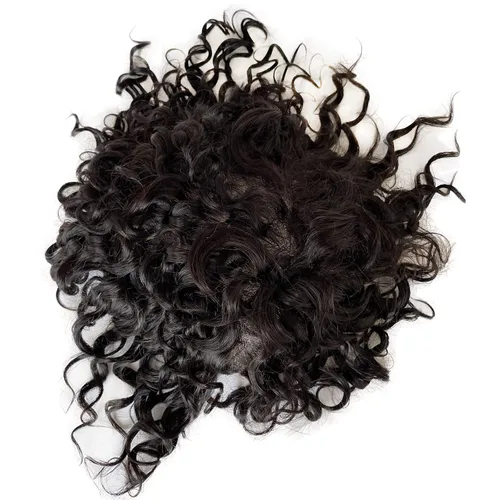 Vista 6 de Voloria Full French Lace Toupee Loose Wave Europeo Cabello Humano Sistemas de Reemplazo para Hombres Hairpiece 10x8inch #1B Color Negro