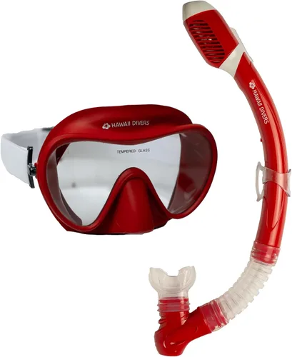 Vista 3 de Hawaii Divers Deep Sea Adult Snorkel Combo - Tempered Glass Snorkel Mask with Silicon Skirt, Dry-Top Snorkel Gear for Adults, Single Anti Fog Lens