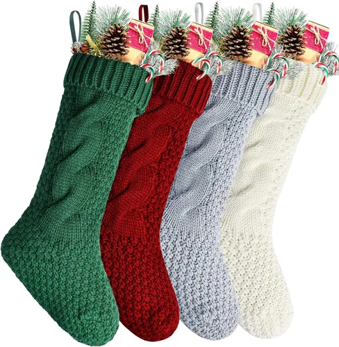 Vista 15 de Calcetines navideños de punto trenzado a granel, color azul, 18 pulgadas, para decoración navideña, paquete de 4