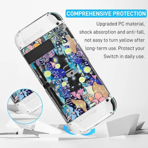 Vista 5 de GLDRAM Glitter Clear Case Compatible with Nintendo Switch, Anti-Scratch Hard Protective Skin Cover, Flash Shiny Switch Shell Accessories Bundle with