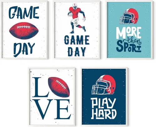 Vista 41 de Impresiones artísticas de fútbol americano para pared, juego de 5 (8x10) carteles de fútbol americano sin marco, decoración de sala de fútbol Niños