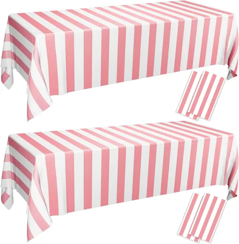 Vista 10 de 4 manteles de rayas blancas y negras, funda de mesa a rayas negras, decoración de mesa de plástico para vacaciones, cumpleaños, baby shower, picnic