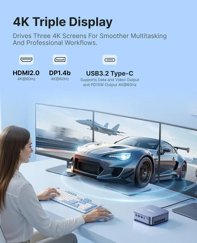 Vista 5 de ACEMAGIC M5 Mini PC con Windows 11 Pro Intel Core 14500HX Mini Computadoras 32GB RAM 1TB SSD, 55W HX-Class Processor 4.9GHz Mini PCTriple 4K