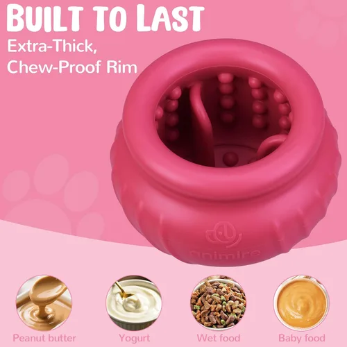 Vista 4 de Wobbly - Juguete de enriquecimiento para perros, cuenco congelado rellenable para mantener ocupados a los perros, juguete interactivo de larga Rosa