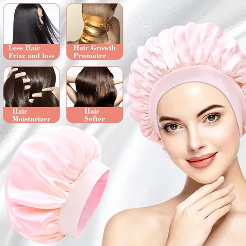 Vista 2 de Gorro de satén de seda para dormir, gorro de seda para dormir, gorro de seda para mujer, gorro de pelo rizado natural trenzado para hombres, banda