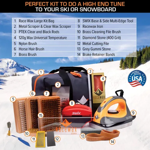 Vista 2 de RaceWax Kit Elite de Afinación y Depilación de Esquí y Snowboard - Completo con Plancha de Cera, Afinador de Borde Angular, Cera de Temperatura