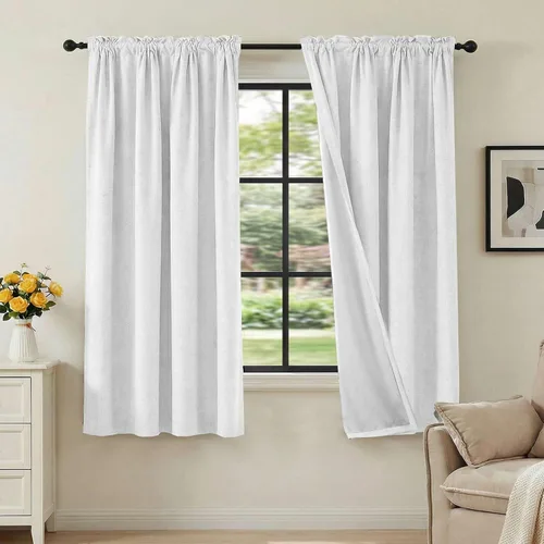 Vista 80 de H.VERSAILTEX Cortinas 100% opacas con aspecto de lino para dormitorio, bloqueo de luz completa, bolsillo para barra, cortinas de ventana gruesas