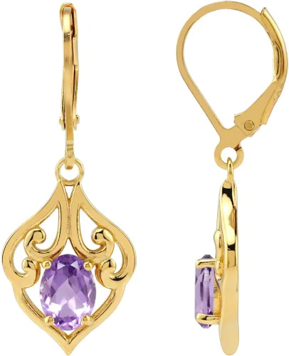 Vista 10 de Silvershake Aretes colgantes de plata de ley 925 chapados en oro blanco o amarillo con piedra natal ovalada de 0.276 x 0.197 in, estilo victoriano