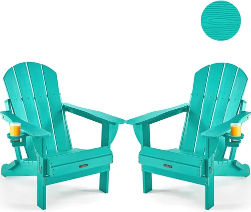 Vista 25 de Ciokea Silla Adirondack plegable con textura de madera, silla Adirondack para patio, resistente a la intemperie, silla de plástico para hoguera