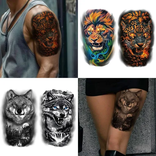 Vista 7 de 36 hojas de tatuajes temporales para hombres, mujeres y adultos, 12 hojas de gran tamaño, 3D, media manga, tatuajes falsos negros, tatuajes