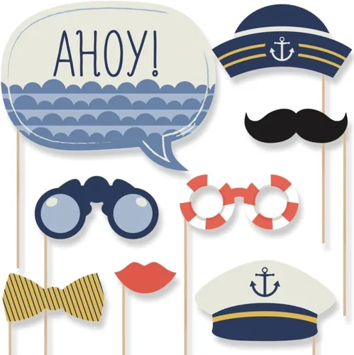 Vista 7 de Set de accesorios de utilería para fotos, diseño náutico, Ahoy (20 unidades)