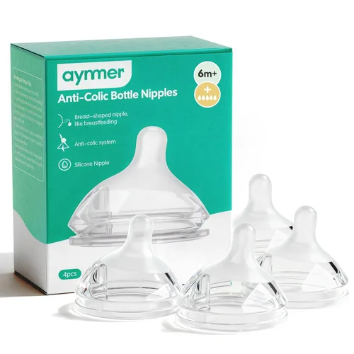 Vista 9 de Aynmer Natural Flow - Pezón de silicona para biberón, 0+ meses, 4 unidades (SS)