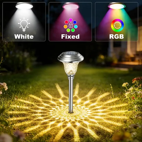 Vista 5 de BEAU JARDIN - Luces solares para exteriores para iluminar caminos, patios y jardines, hechas de cristal y acero inoxidables, impermeables