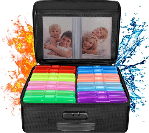 Vista 10 de ENGPOW Caja de almacenamiento de fotos ignífuga de 5200 °F con 16 fundas interiores de 4 x 6 pulgadas (transparente), organizador de fotos