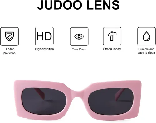 Vista 4 de JUDOO Gafas de sol rectangulares retro para mujer lentes ovaladas marco cuadrado rosa con protección UV400