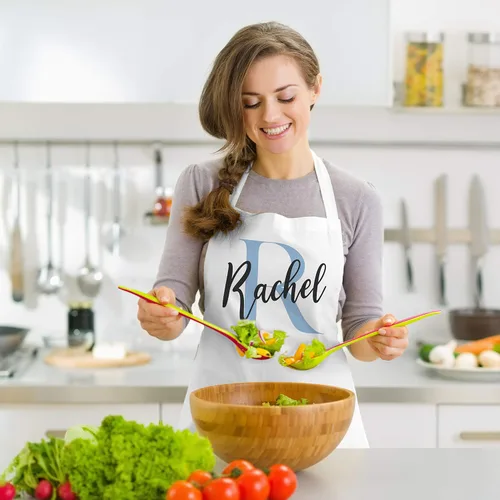 Vista 5 de Delantal con nombre inicial personalizado, regalos de cocina para mujeres y hombres, diseño inicial personalizado, para cocinar, barbacoa, parrilla
