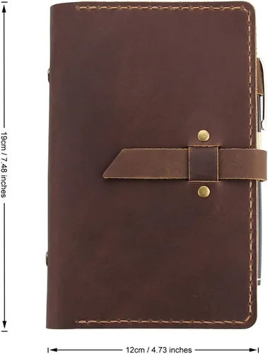 Vista 5 de Cuaderno de escritura de diario de cuero genuino, carpeta de anillos A6, bloc de notas recargable, organizador de viaje hecho a mano vintage