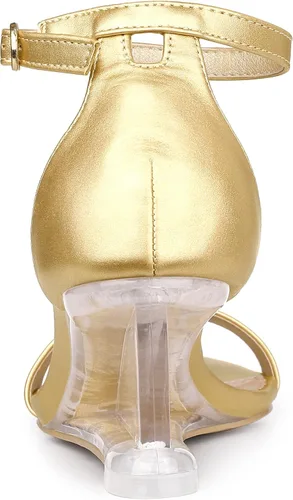 Vista 4 de Allegra K Sandalias de tacón de cuña transparentes con correa al tobillo para mujer