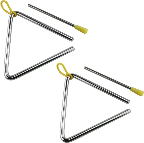 Vista 2 de E-outstanding Triángulo de acero Rhythm 2PCS 5 pulgadas Triángulos de acero musicales instrumentos de percusión con huelguistas