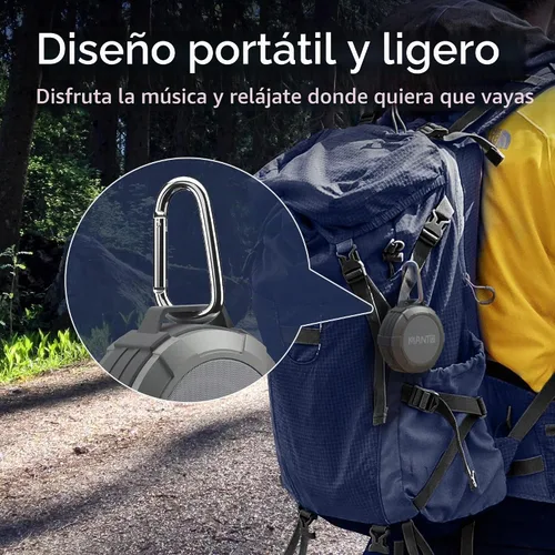 Vista 6 de MANTO Altavoz Bluetooth, altavoz Bluetooth portátil de ducha Bluetooth IPX5, sonido estéreo, compatible con tarjeta micro SD para el hogar, fiesta